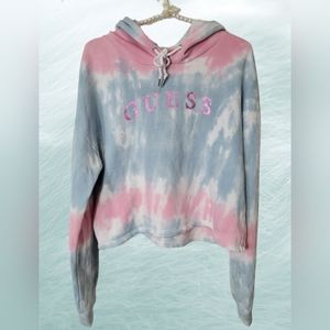 Authentic Guess Cropped Sweatshirt Large Pink & Blue Tie Dye